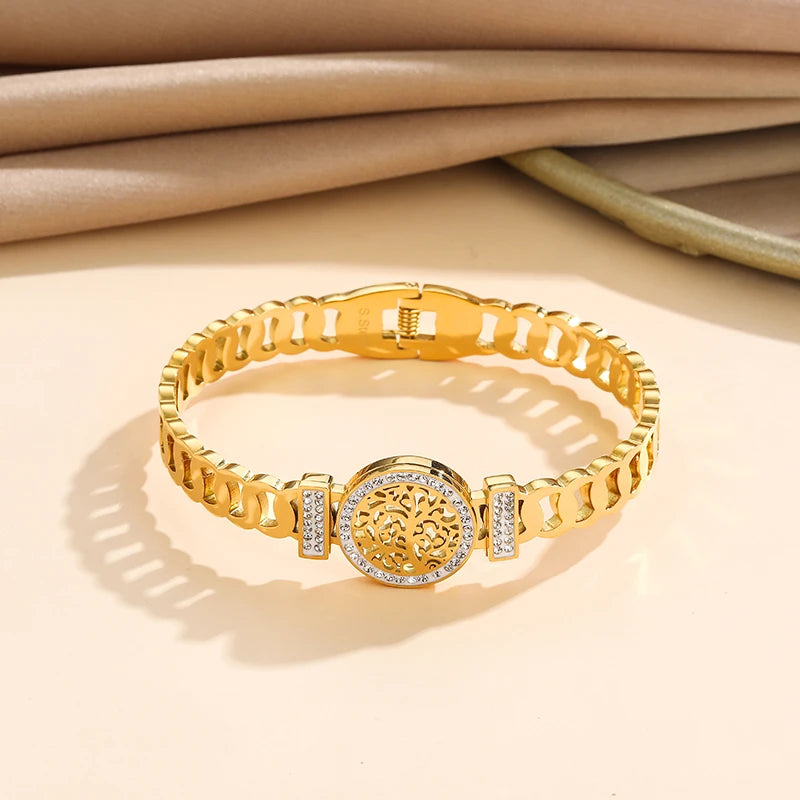 Bracelete Árvore da Vida, Pulseira Lisa, Bracelete  Luxuoso, Pulseira Feminina, Pulseira de Ouro, Pulseiras, Pulseira com Strass Banhado a 18k, Pulseira Geométrica Dourada - Magazinecelia