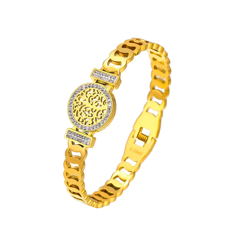 Bracelete Árvore da Vida, Pulseira Lisa, Bracelete  Luxuoso, Pulseira Feminina, Pulseira de Ouro, Pulseiras, Pulseira com Strass Banhado a 18k, Pulseira Geométrica Dourada - Magazinecelia