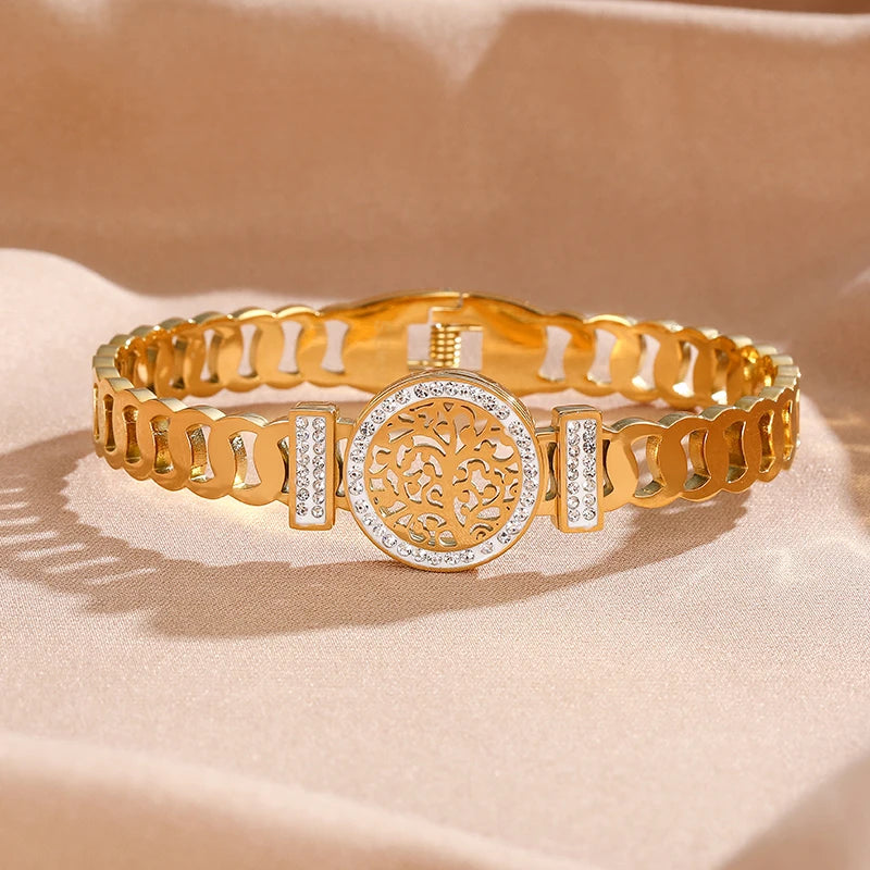 Bracelete Árvore da Vida, Pulseira Lisa, Bracelete  Luxuoso, Pulseira Feminina, Pulseira de Ouro, Pulseiras, Pulseira com Strass Banhado a 18k, Pulseira Geométrica Dourada - Magazinecelia