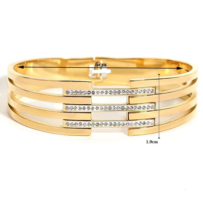 Pulseira com Strass Banhado a 18k,Pulseira Geométrica Dourada,Bracelete Feminino de Aço Inoxidável, Bracelete Vivave, Bracelete Liso, Bracelete Feminino 18K - Magazinecelia