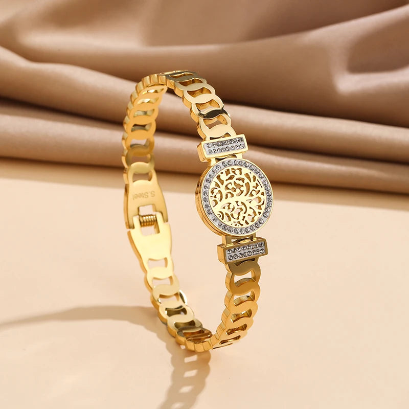 Bracelete Árvore da Vida, Pulseira Lisa, Bracelete  Luxuoso, Pulseira Feminina, Pulseira de Ouro, Pulseiras, Pulseira com Strass Banhado a 18k, Pulseira Geométrica Dourada - Magazinecelia